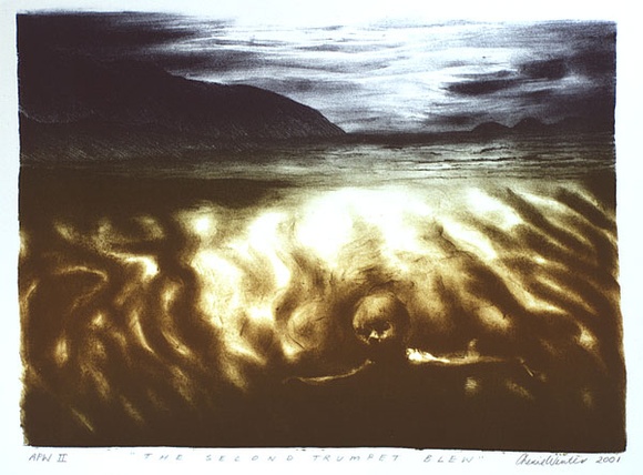 Artist: b'Winter, Cherie.' | Title: b'The second trumpet blew' | Date: 2001, 15 March | Technique: b'lithograph, printed in colour, from multiple stones'