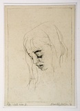 Artist: b'Hodgkinson, Frank.' | Title: b'Portrait of Kate Tudor' | Date: 1956 | Technique: b'hardground-etching, printed in black ink, from one plate'