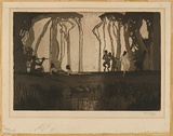 Artist: b'LONG, Sydney' | Title: b'Pan' | Date: 1919 | Technique: b'line-etching and aquatint, printed in sepia ink, from one copper plate' | Copyright: b'Reproduced with the kind permission of the Ophthalmic Research Institute of Australia'