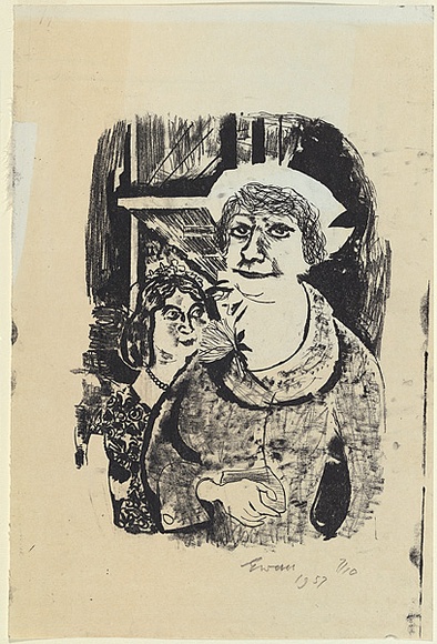 Artist: WALL, Edith | Title: (A day in the city) | Date: 1957 | Technique: lithograph, printed in black ink, from one stone | Copyright: Courtesy of the artist