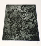 Artist: b'SHEARER, Mitzi' | Title: b'Illegible (Men in the Tunnel?)' | Date: 1982 | Technique: b'etching and aquatint, printed in black ink, from one plate'