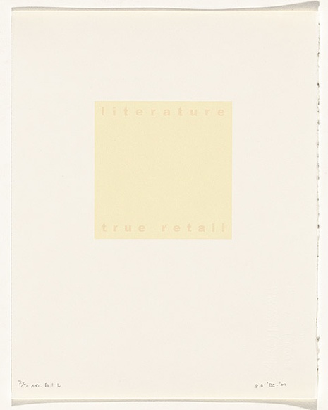 Artist: b'Burgess, Peter.' | Title: b'literature: true retail.' | Date: 2001 | Technique: b'computer generated inkjet prints, printed in colour, from digital files'