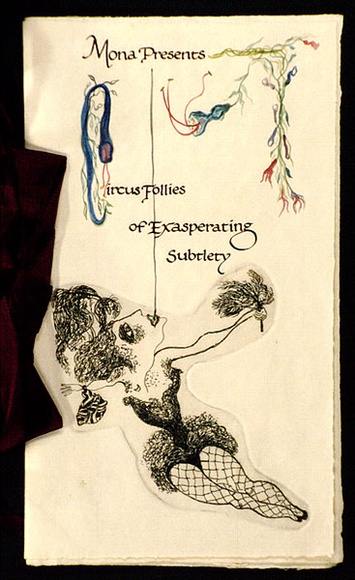 Artist: b'Ryder, Mona.' | Title: b'Programme for Circus Follies of Exasperating Subtlety.' | Date: c.1989 | Technique: b'etching, linocut, watercolour' | Copyright: b'\xc2\xa9 Mona Ryder'