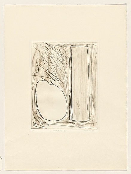 Title: b'Vase and fruit 1' | Date: 1980 | Technique: b'drypoint, printed in black ink, from one perspex plate'