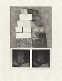 Artist: MADDOCK, Bea | Title: Stack | Date: 1974 | Technique: etching, aquatint,photo-etching and aquatint, printed in black ink, from three plates