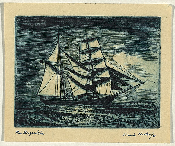 Title: b'The brigantine' | Date: 1940s | Technique: b'etching, printed in blue ink, from one plate'