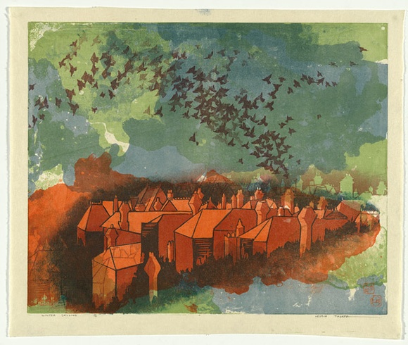 Artist: Thorpe, Lesbia. | Title: Winter skyline | Date: 1981 | Technique: woodcut and lithograph, printed in colour, from four stones [or plates]