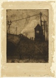 Artist: b'TRAILL, Jessie' | Title: b'The signal-box.' | Date: 1910 | Technique: b'etching, drypoint and foul biting, printed in warm brown ink with plate-tone, from one plate'