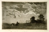 Artist: LINDSAY, Lionel | Title: The traveller | Date: 1925 | Technique: aquatint with scraped highlights, printed in black ink, from one plate | Copyright: Courtesy of the National Library of Australia