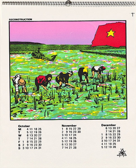 Artist: CALLAGHAN, Michael | Title: Calendar: Australia Vietnam Society 1982 Oct - Dec | Date: 1981 | Technique: screenprint, printed in colour, from seven stencils