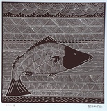 Artist: Nargoodah, John. | Title: Fish | Date: 1999, September | Technique: linocut, printed in black ink, from one block