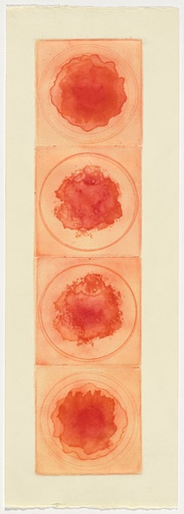 Artist: b'SELLBACH, Udo' | Title: b'(Four red circles)' | Date: (1960s) | Technique: b'etching, aquatint printed in colour from ? /plate with plate te'