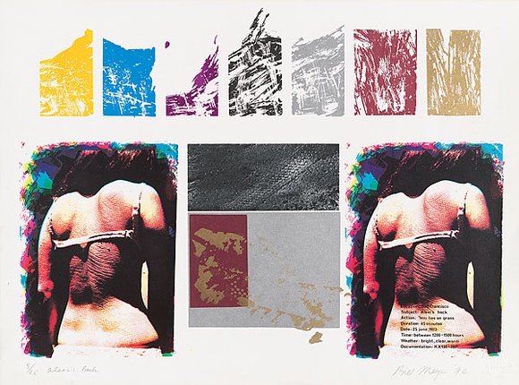 Artist: b'MEYER, Bill' | Title: bAlexi's back | Date: 1974 | Technique: b'screenprint, printed in eleven colours, from nine screens (colour separation half tone photo screen and hand cut stencils)' | Copyright: b'\xc2\xa9 Bill Meyer'