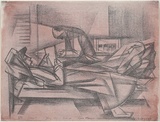 Artist: Hinder, Frank. | Title: Margel, Jerry, Margo reading, Emu Plains | Date: 1947 | Technique: transfer-lithograph, printed in colour, from two stones
