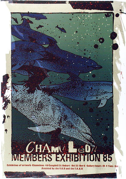 Artist: b'ARNOLD, Raymond' | Title: bChameleon Members' exhibition 85, Chameleon, Hobart. | Date: 1985 | Technique: b'screenprint, printed in colour, from five stencils'