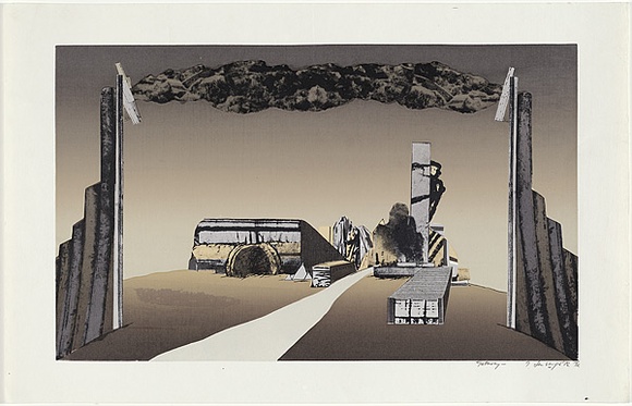 Artist: b'Senbergs, Jan.' | Title: b'Gateway' | Date: 1975 | Technique: b'screenprint, printed in colour, from multiple stencils' | Copyright: b'\xc2\xa9 Jan Senbergs. Licensed by VISCOPY, Australia'