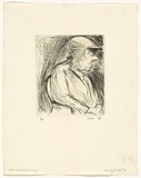 Artist: b'WALKER, Murray' | Title: b'Old Mears with cap' | Date: 1961 | Technique: b'drypoint, printed in black ink, from one plate'