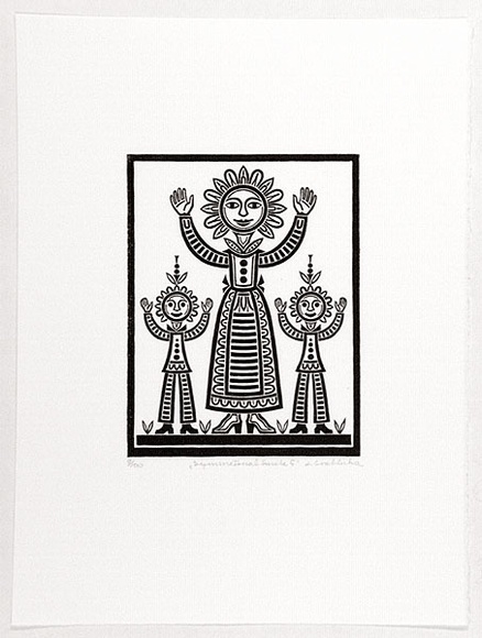 Artist: b'Groblicka, Lidia.' | Title: b'Symmetrical smile 5.' | Date: 1988 | Technique: b'woodcut, printed in black ink, from one block'