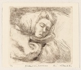 Artist: b'AMOR, Rick' | Title: b'Sleeping woman.' | Date: 1995 | Technique: b'etching, printed in black ink, from one plate'