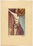 Title: b'not titled [Christ on the cross]' | Date: 1950s-60s | Technique: b'linocut, printed in colour, from multiple blocks'