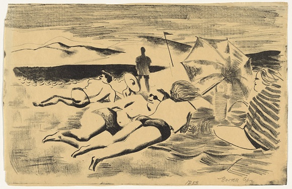 Artist: b'WALL, Edith' | Title: b'Sunbathers' | Date: 1953 | Technique: b'lithograph, printed in black ink, from one stone' | Copyright: b'Courtesy of the artist'