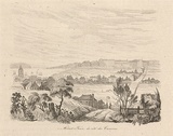 Title: b'Hobart-Town, du c\xc3\xb4t\xc3\xa9 des Casernes. [Hobart Town, towards the barracks]' | Date: 1835 | Technique: b'engraving, printed in black ink, from one steel plate'