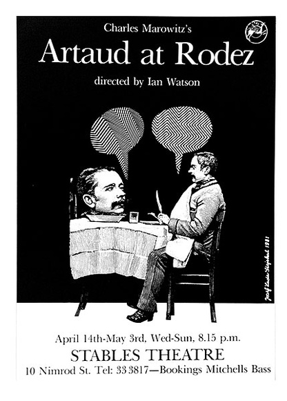 Artist: b'Stejskal, Josef Lada.' | Title: bCharles Marowitz's Artaud at Rodez, directed by Ian Watson ... Stables Theatre | Date: 1981 | Technique: b'offset-lithograph'