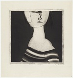 Artist: b'BALDESSIN, George' | Title: b'Personage with striped dress.' | Date: 1969 | Technique: b'etching and aquatint, printed in black ink, from one plate'