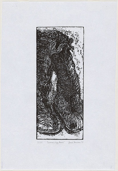 Artist: b'Fountain, Janet.' | Title: bLeanne's ugg boots. | Date: 1997 | Technique: b'linocut, printed in black ink, from one block'