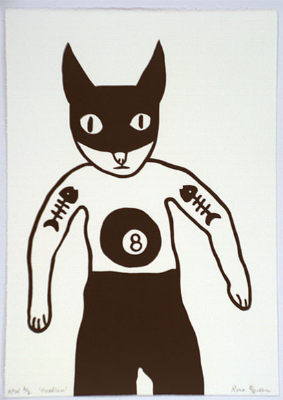 Artist: b'Green, Rona.' | Title: b'Hoodlum' | Date: 2000, January | Technique: b'linocut, printed in black ink, from one block'