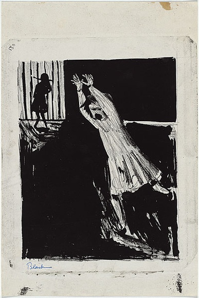 Artist: b'Blackman, Charles.' | Title: b'Fleeing schoolgirl.' | Date: 1953 | Technique: b'lithograph, printed in black ink, from one zinc plate'