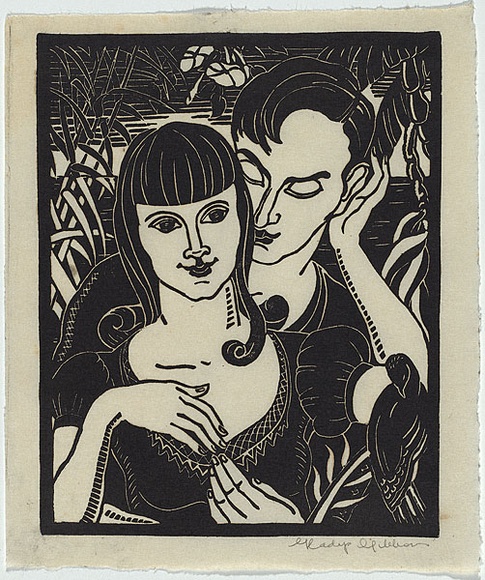 Artist: b'Gibbons, Gladys.' | Title: b'(Lovers).' | Date: c.1929 | Technique: b'linocut, printed in black ink, from one block'