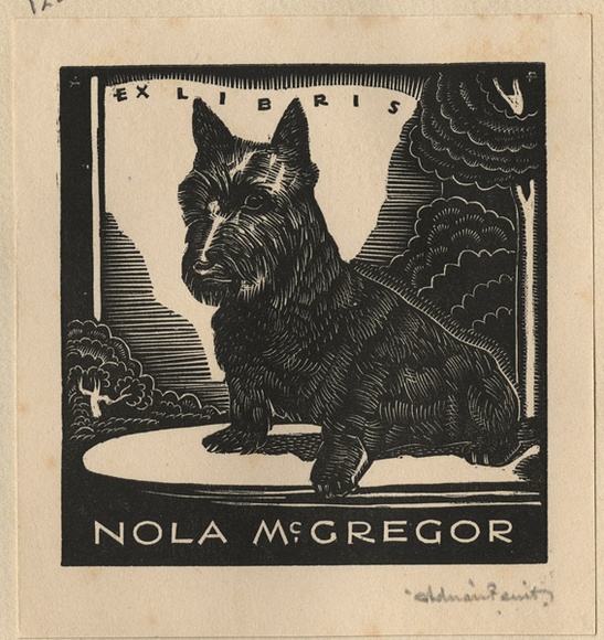 Artist: b'FEINT, Adrian' | Title: b'Bookplate: Nola McGregor.' | Date: (1933) | Technique: b'wood-engraving, printed in black ink, from one block' | Copyright: b'Courtesy the Estate of Adrian Feint'