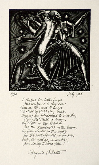 Artist: b'McGrath, Raymond.' | Title: b'Flying the stroke of dawn' | Date: 1928 | Technique: b'wood-engraving, printed in black ink, from one block'