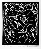 Artist: b'Hawkins, Weaver.' | Title: b'Football struggle' | Date: 1962 | Technique: b'linocut, printed in black ink, from one block' | Copyright: b'The Estate of H.F Weaver Hawkins'