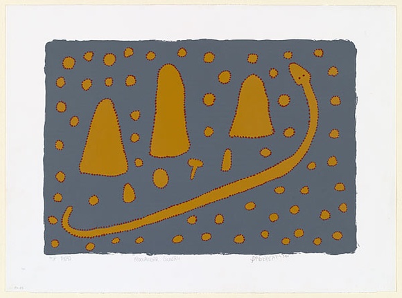 Artist: b'Carlton, Paddy.' | Title: b'Moolaworr country' | Date: 1997, 11 August | Technique: b'screenprint, printed in colour, from  multiple stencils'