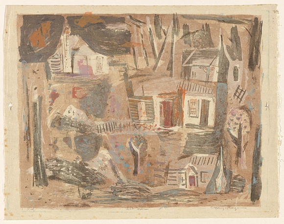 Artist: MACQUEEN, Mary | Title: Ghost town | Date: 1964 | Technique: lithograph, printed in colour on recto and verso, from multiple plates | Copyright: Courtesy Paulette Calhoun, for the estate of Mary Macqueen