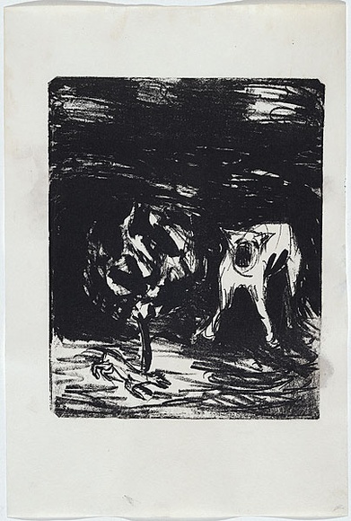 Artist: b'Whisson, Ken.' | Title: b'Hound of fear.' | Date: 1952-53 | Technique: b'lithograph, printed in black ink, from one zinc plate'