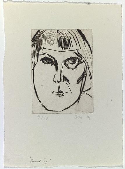 Artist: b'MADDOCK, Bea' | Title: b'Head IV' | Date: 1964 | Technique: b'drypoint, printed in black ink with plate-tone, from one copper plate'