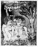 Artist: b'HANRAHAN, Barbara' | Title: b'Girlfriends' | Date: 1975 | Technique: b'etching, aquatint, softground, deep bitten, foul bitten, printed in black ink with plate-tone, from one plate'