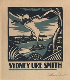Artist: FEINT, Adrian | Title: Bookplate: Sydney Ure Smith. | Date: (1927) | Technique: wood-engraving, printed in colour, from two blocks in light and dark blue inks | Copyright: Courtesy the Estate of Adrian Feint