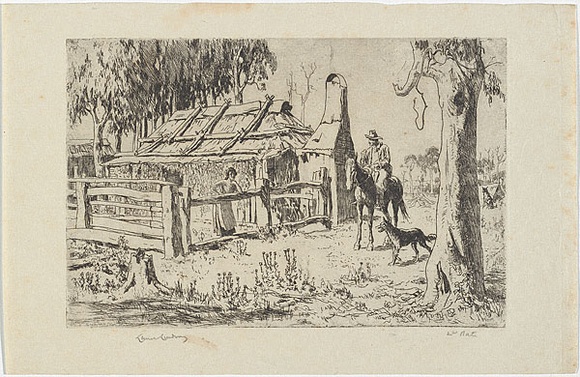 Artist: b'LINDSAY, Lionel' | Title: bThe Free Selector's daughter | Date: 1935 | Technique: b'etching, printed in black ink, from one plate' | Copyright: b'Courtesy of the National Library of Australia'