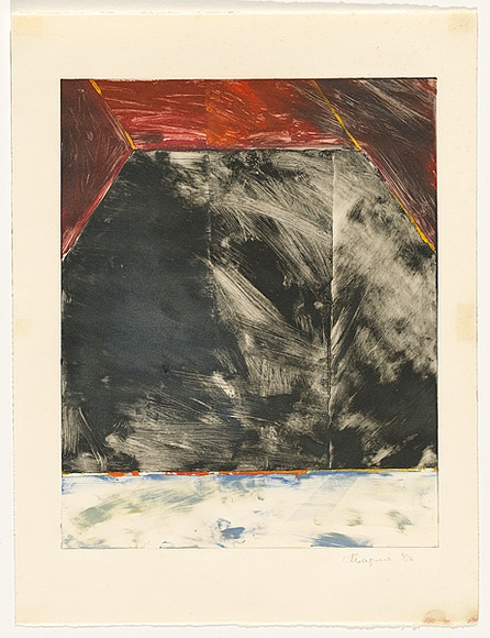 Artist: b'Maguire, Tim.' | Title: b'Not titled [monoprint of red, black and blue]' | Date: 1982 | Technique: b'monoprint, printed in colour, from one plate'