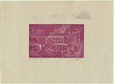 Artist: b'Jack, Kenneth.' | Title: b'Hotel outbuildings, Berwick' | Date: 1953 | Technique: b'line-engraving, printed in relief in purple ink, from one perspex plate' | Copyright: b'\xc2\xa9 Kenneth Jack. Licensed by VISCOPY, Australia'