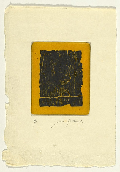 Artist: b'SELLBACH, Udo' | Title: b'(Jagged block)' | Date: 1966 | Technique: b'etching, printed in in colour, from two plates in yellow and black inks'