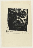 Artist: AMOR, Rick | Title: Self portrait fragment. | Date: 1990 | Technique: woodcut, printed in black ink, from one block