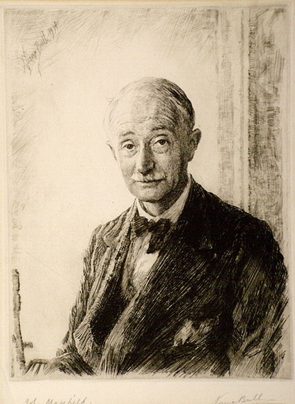 Artist: b'Bull, Norma C.' | Title: b'John Masefield.' | Date: 1934 | Technique: b'etching, aquatint and burnishing, printed in black ink, from one plate'