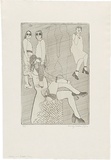 Artist: b'WALKER, Murray' | Title: b'Marlene in a crowded room.' | Date: 1972 | Technique: b'etching, printed in black ink, from one plate'