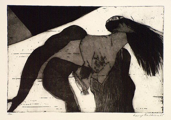 Artist: b'BALDESSIN, George' | Title: b'Figure in interior.' | Date: 1965 | Technique: b'etching and aquatint, printed in black ink, from one plate'