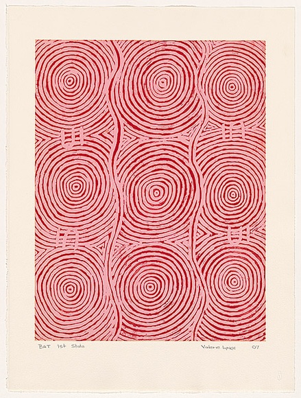 Artist: b'Lynch Napaltjarri, Valerie' | Title: b'Untitled (1).' | Date: 2007 | Technique: b'open-bite etching and aquatint with colour roll, printed in colour, from two plates'